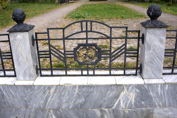 fragment of cast-iron fence in baroque style .