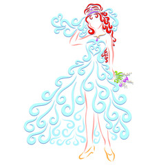 Charming bride in a patterned wedding dress