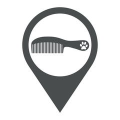 Icono plano localizacion peine con mango y huella de gato gris