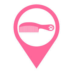 Icono plano localizacion peine con mango y huella de gato rosa