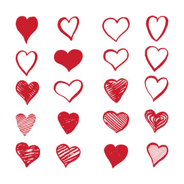 Hand drawn hearts on a white background. Valentine's day vector set.
