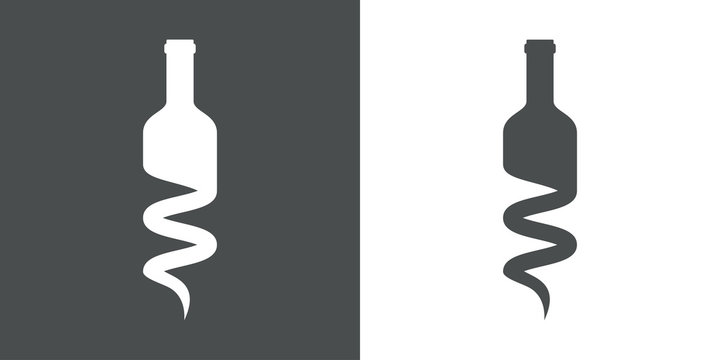 Logotipo botella de vino mitad sacacorchos gris y blanco