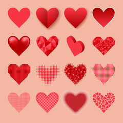 Red heart sharp vector pink color card beautiful celebrate bright emoticon holiday art decoration.