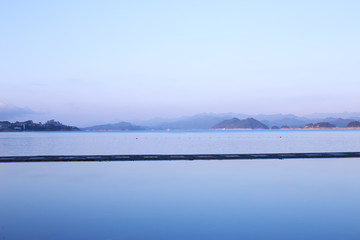 aerial view of beautiful lake at twilight