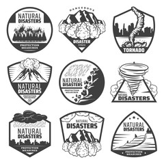 Vintage Monochrome Natural Disaster Labels Set