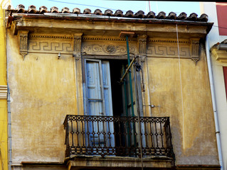 Detail of an abandoned building in the old town of Valencia, Spain