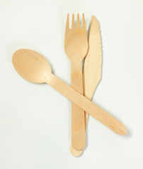 set of wooden cutlery