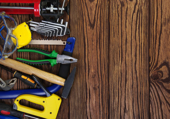 Tools on wood  background