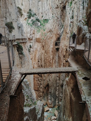 Wide angle view of 'El Caminito del Rey' King's Little Path footpath, one of the most Dangerous in the world, reopened in 2015. Malaga, Spain