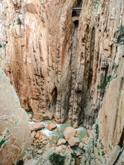 Wide angle view of 'El Caminito del Rey' King's Little Path footpath, one of the most Dangerous in the world, reopened in 2015. Malaga, Spain