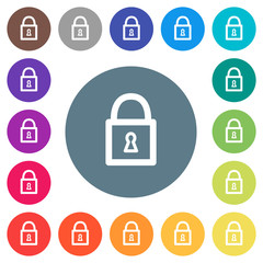 Locked padlock with keyhole flat white icons on round color backgrounds