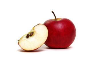 Apple with slice on a white