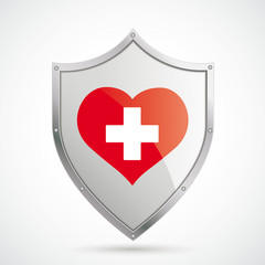 Herzgesundheit Schutzschild mit rotem Herzen und weißem Kreuz
