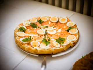 the savory cake with salmon, egg, parsley,