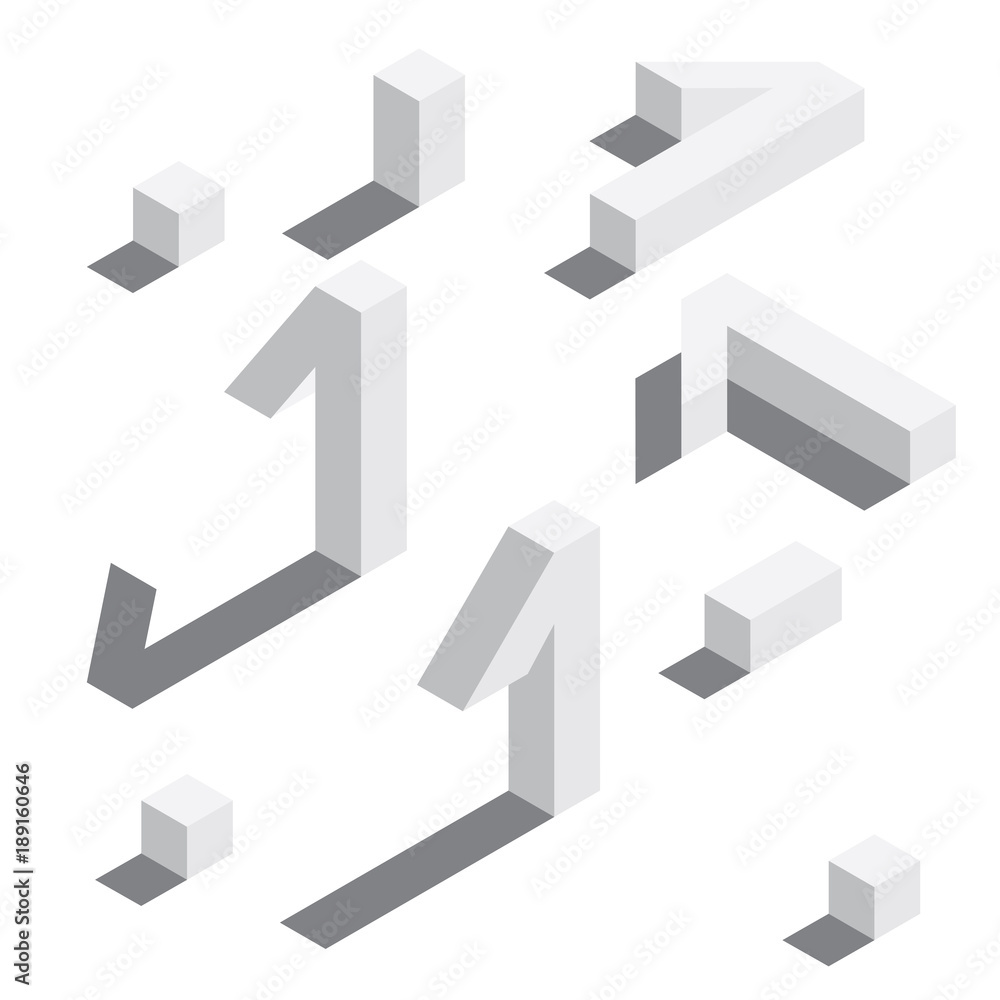 Aufkleber number 1 in isometric style. white on white digits with shadows. educational set