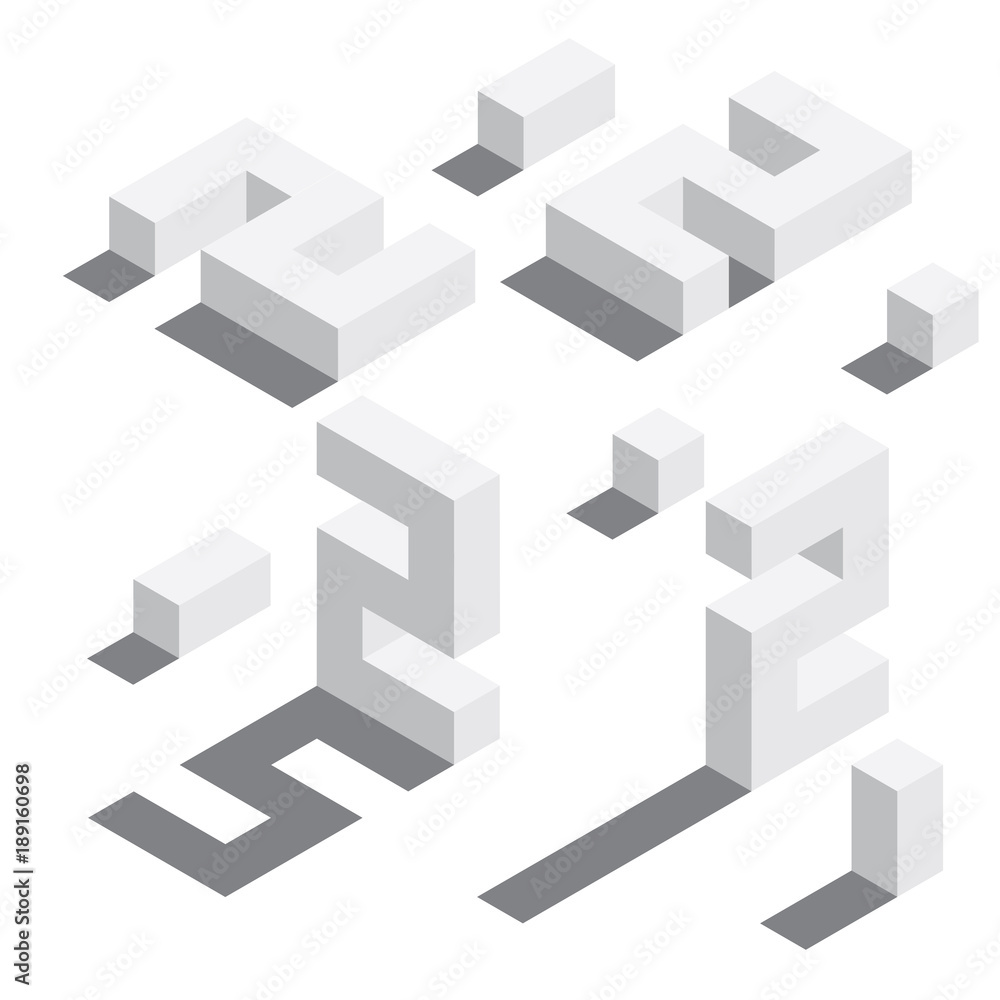Poster number 2 in isometric style. white on white digits with shadows. educational set