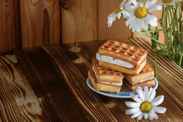 Sweet Belgian waffles on a plate