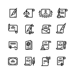 Permission documents, certificate and passport, licence with cachet simple line icons