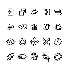 Transform action, many direction arrows line vector icons. Simple transition outline symbols