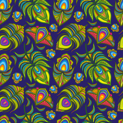 Peacock feather vector seamless pattern