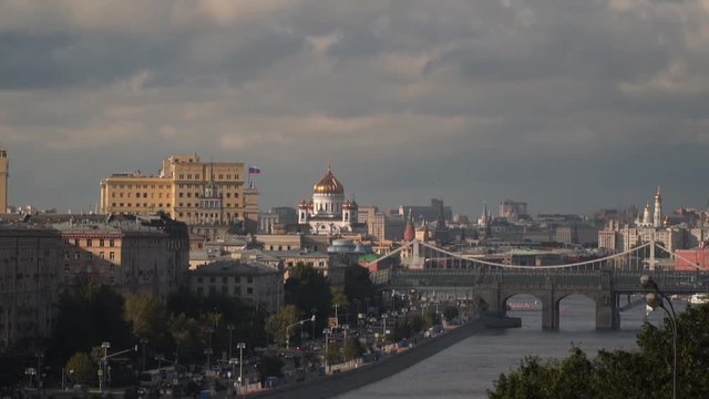 View of Moscow river. Embankment of the Moscow River. Slow motion from 120 fps