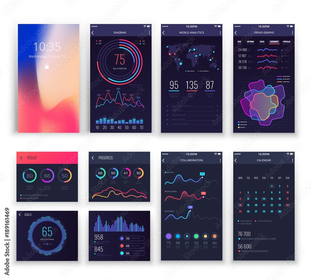 Poster mobile application ui and smartphone ux vector templates with charts and diagrams