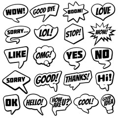 Vintage speech bubble with internet chat dialog words comic vector collection
