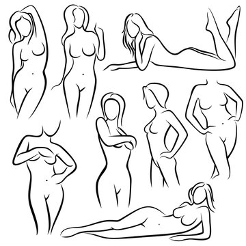 Outline beautiful woman vector silhouettes. Line female body beauty symbols
