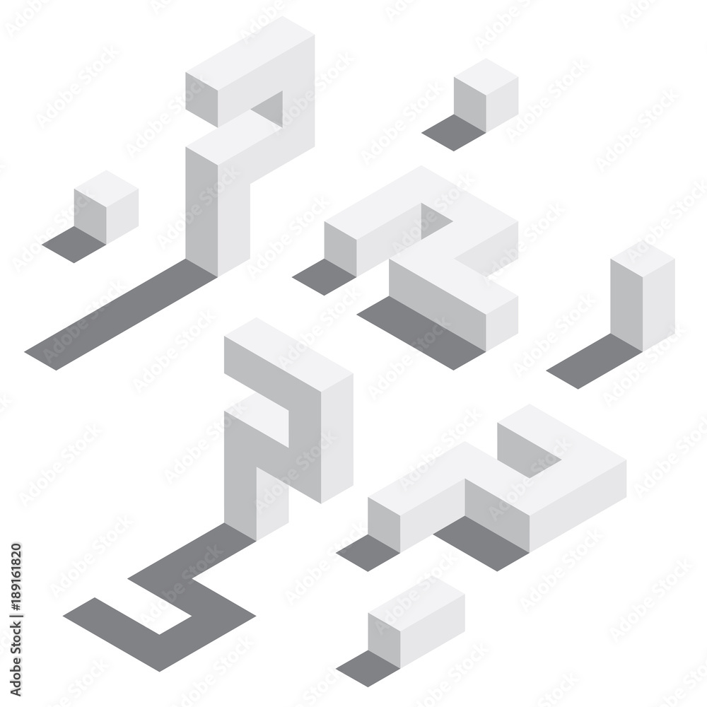 Poster number 7 in isometric style. white on white digits with shadows. educational set