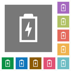 Battery with energy symbol square flat icons