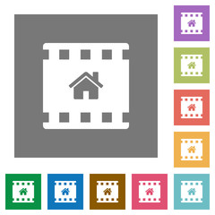 Home movie square flat icons
