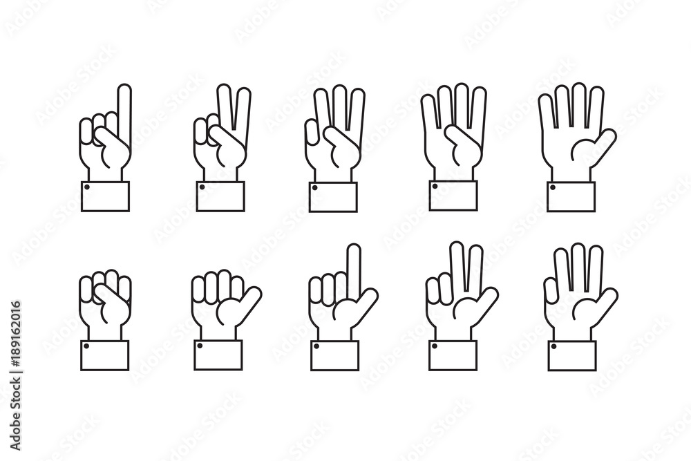 Poster hand with counting fingers vector line symbols