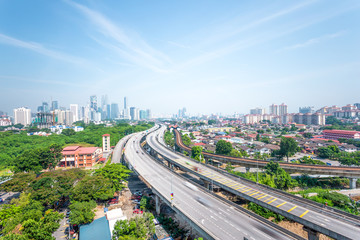 aerial view of elevated road and modern buildings