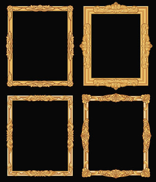 Vintage gold ornate square frames isolated. Retro shiny luxury golden vector borders