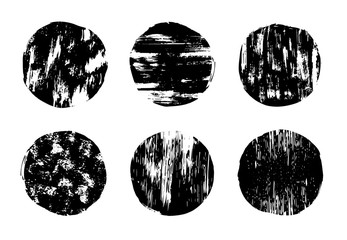 Grunge circle post stamp set. Vector banner, insignia, logo, icon, label, badge collection. Distress hand drawn grungy textures, backgrounds, boxes, blank black shapes. Abstract print for t-shirts. 
