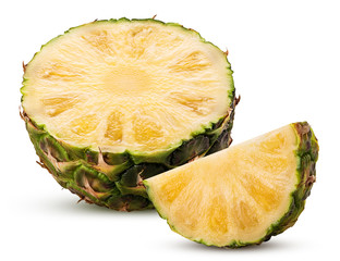 Pineapple fruit cut in half and slice