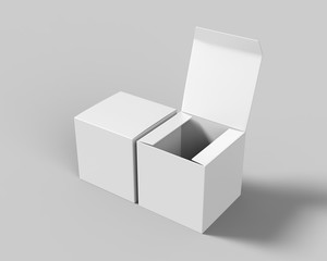 Blank white cube product packaging paper cardboard box. 3d render illustration.
