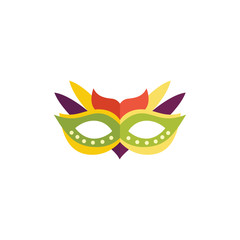 Flat style icon of carnival, masquerade mask, fancy dress element for birthday party, vector illustration isolated on white background. Flat fancy dress party mask icon
