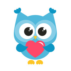 cute blue owl with heart