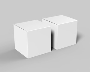 Blank white cube product packaging paper cardboard box. 3d render illustration.