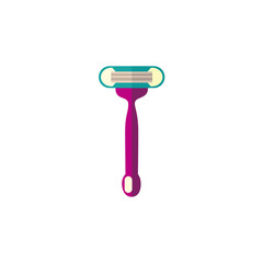 Disposable shaving razor with narrow handle, hair removal tool, flat style icon, vector illustration isolated on white background. Flat icon of traditional disposable lady shaving razor