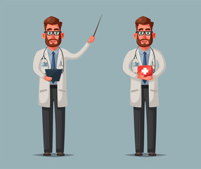 Smart doctor. Funny character design. Cartoon vector illustration