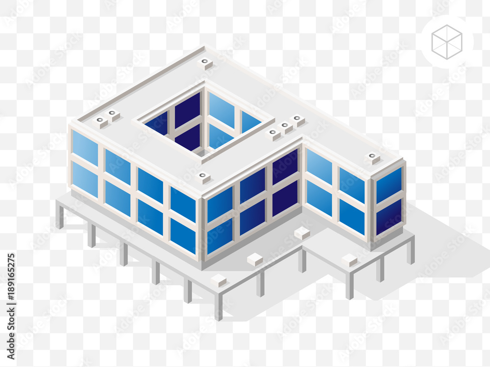 Poster isometric high quality city element with 45 degrees shadows on transparent background . offices