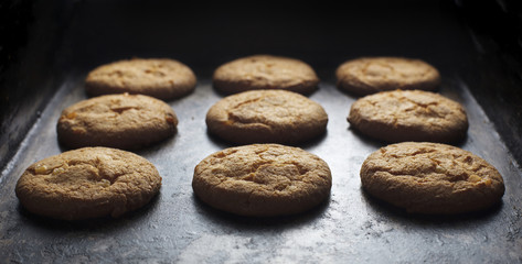 Fototapeta na wymiar set of cookies on baking tray in oven