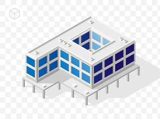 Isometric High Quality City Element with 45 Degrees Shadows on Transparent Background . Offices