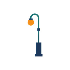 Fototapeta premium Vector cartoon street light icon. Lamppost, retro elegant decorated metal lantern for web design. Street illumination, electricity object. Isolated illustration, white background.