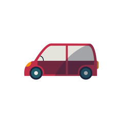 vector cartoon funny stilyzed red colored mini van car side view. Isolated illustration on a white background. Road motor vehicle transport.