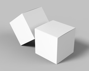 Fototapeta premium Blank white cube product packaging paper cardboard box. 3d render illustration.