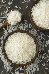 Basmati rice in small wooden bowls