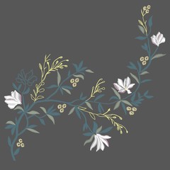 Obraz premium Magnolia embroidery , vector, illustration